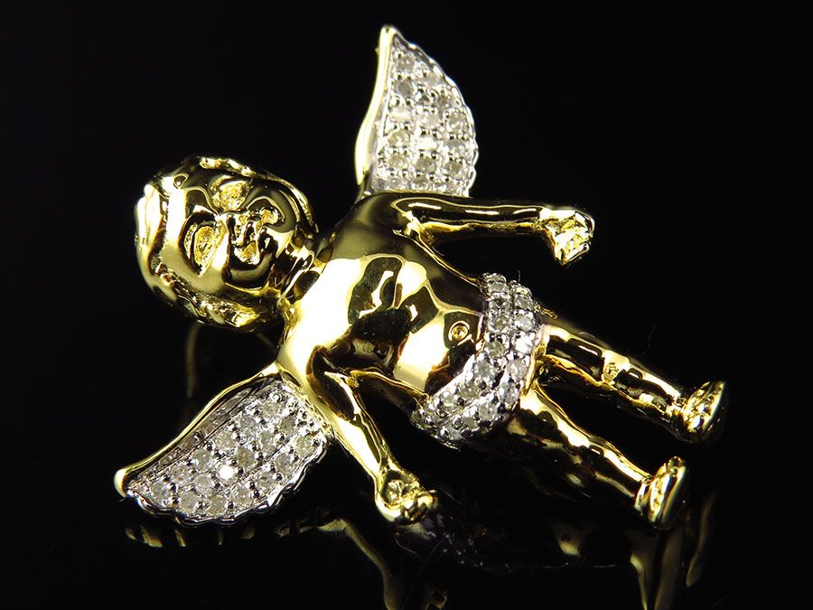 1" 10K Yellow Gold Lab Grown Diamond 3D Finished Cherub Pendant
