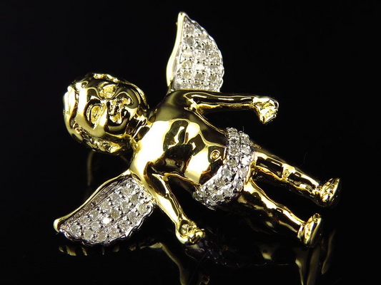 1" 10K Yellow Gold Lab Grown Diamond 3D Finished Cherub Pendant