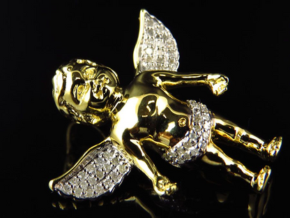 1" 10K Yellow Gold Lab Grown Diamond 3D Finished Cherub Pendant