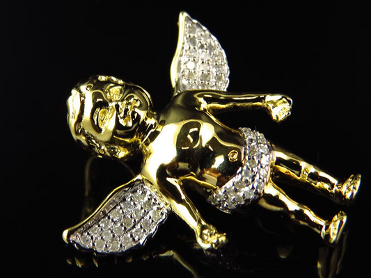1" 10K Yellow Gold Lab Grown Diamond 3D Finished Cherub Pendant