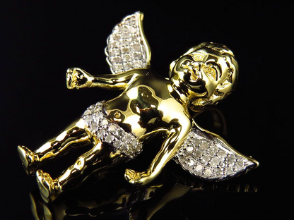 1" 10K Yellow Gold Lab Grown Diamond 3D Finished Cherub Pendant