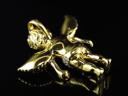 1" 10K Yellow Gold Lab Grown Diamond 3D Finished Cherub Pendant