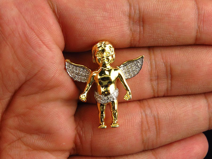1" 10K Yellow Gold Lab Grown Diamond 3D Finished Cherub Pendant