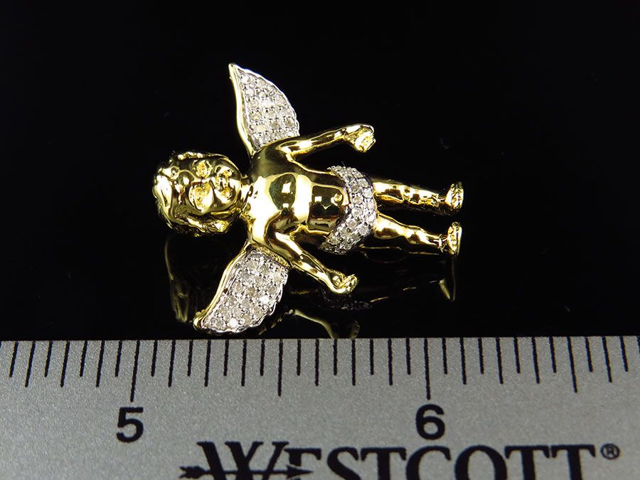 1" 10K Yellow Gold Lab Grown Diamond 3D Finished Cherub Pendant
