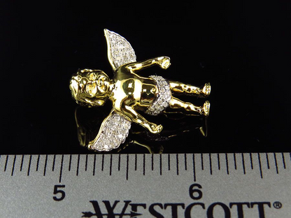 1" 10K Yellow Gold Lab Grown Diamond 3D Finished Cherub Pendant