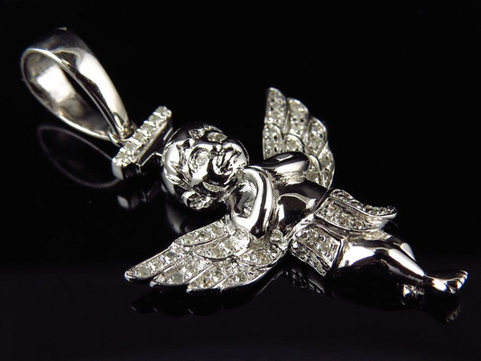 1.5" White Gold Finished 3D Halo Angel Lab Grown Diamond Pendant