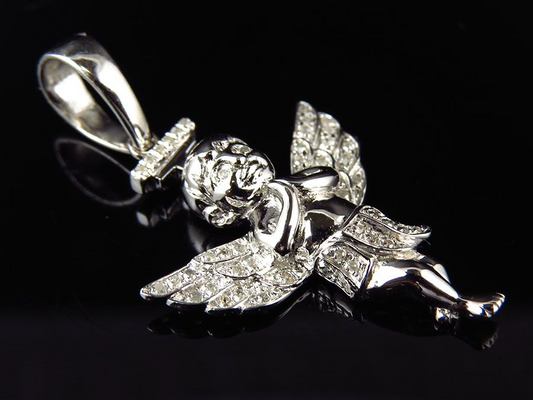 1.5" White Gold Finished 3D Halo Angel Lab Grown Diamond Pendant
