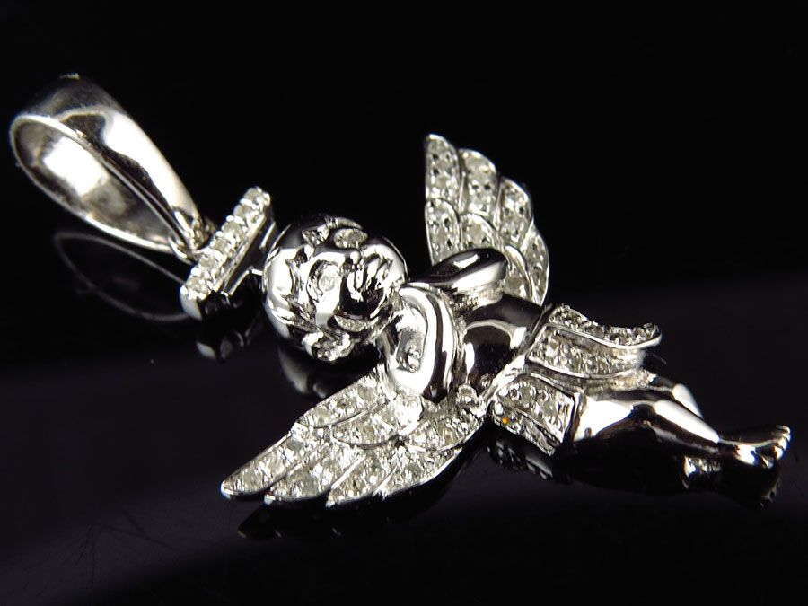 1.5" White Gold Finished 3D Halo Angel Lab Grown Diamond Pendant