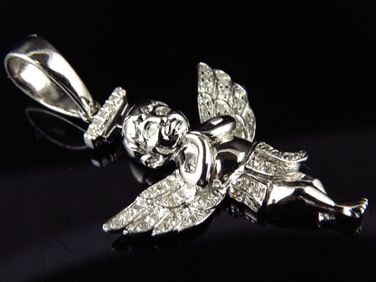 1.5" White Gold Finished 3D Halo Angel Lab Grown Diamond Pendant