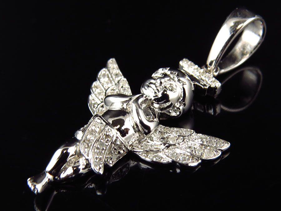 1.5" White Gold Finished 3D Halo Angel Lab Grown Diamond Pendant