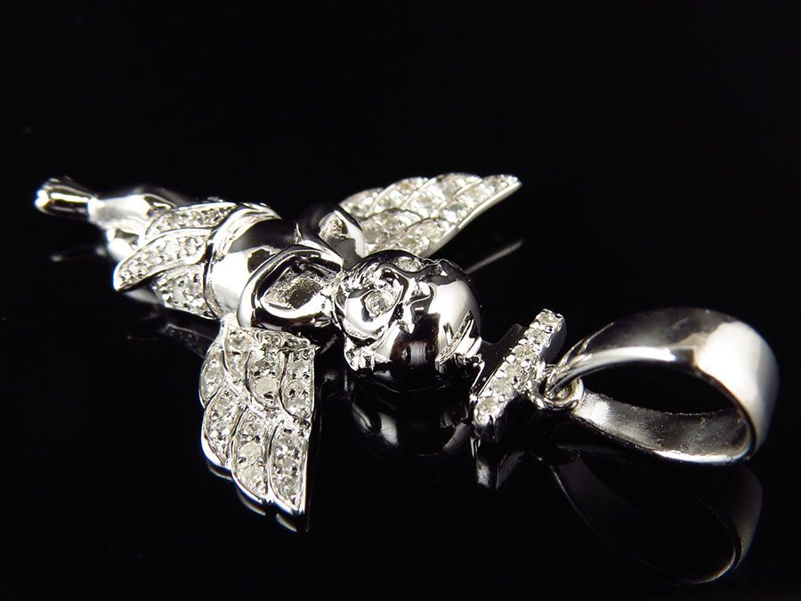 1.5" White Gold Finished 3D Halo Angel Lab Grown Diamond Pendant