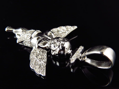 1.5" White Gold Finished 3D Halo Angel Lab Grown Diamond Pendant