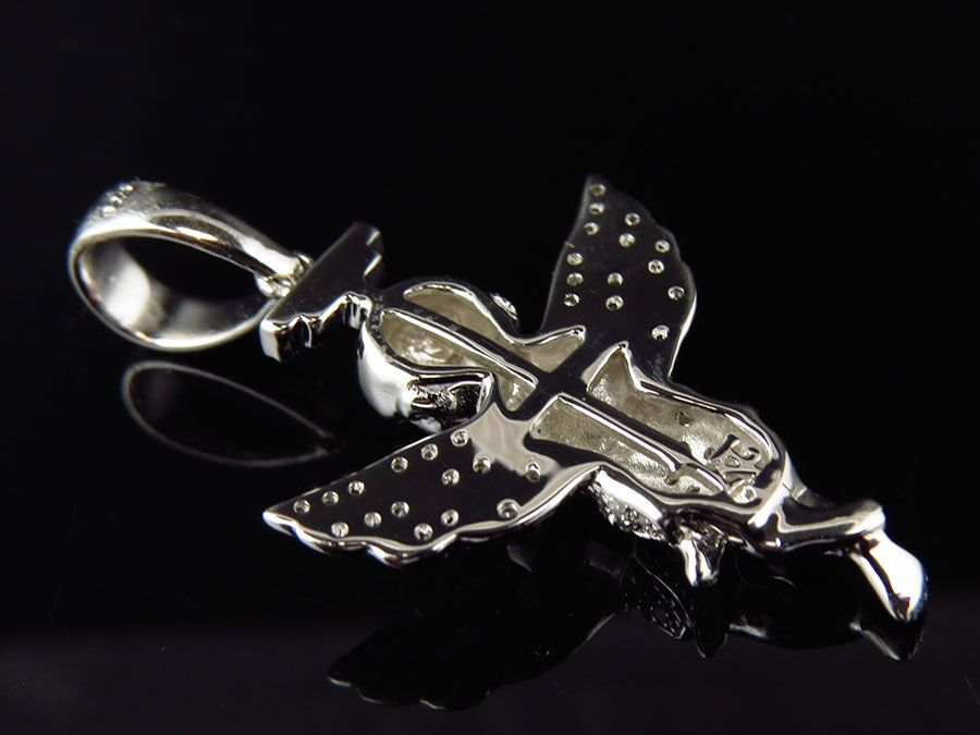 1.5" White Gold Finished 3D Halo Angel Lab Grown Diamond Pendant