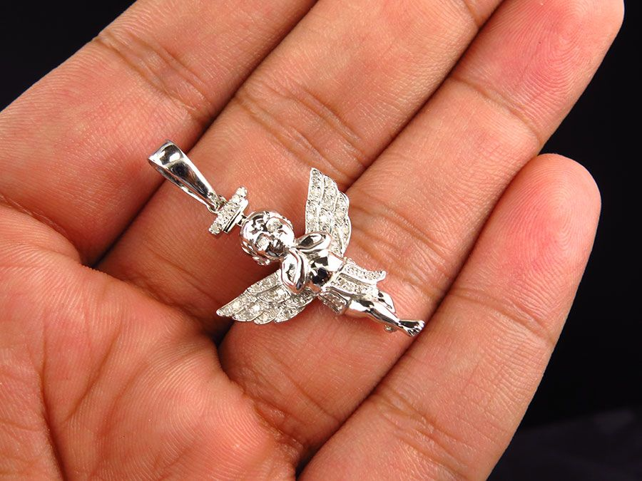 1.5" White Gold Finished 3D Halo Angel Lab Grown Diamond Pendant
