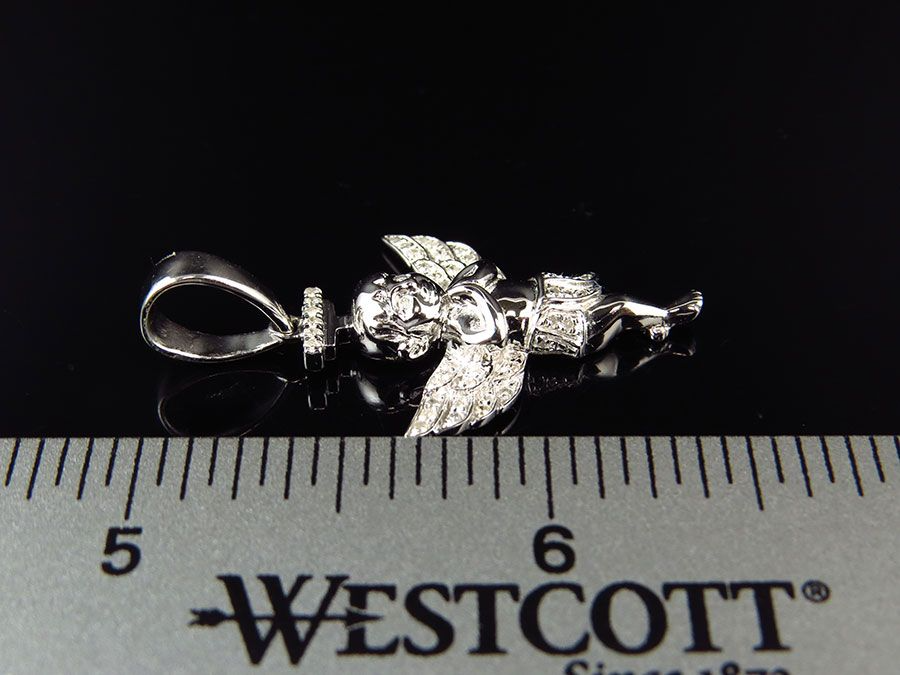 1.5" White Gold Finished 3D Halo Angel Lab Grown Diamond Pendant