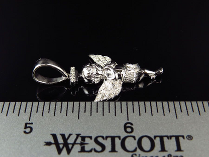 1.5" White Gold Finished 3D Halo Angel Lab Grown Diamond Pendant