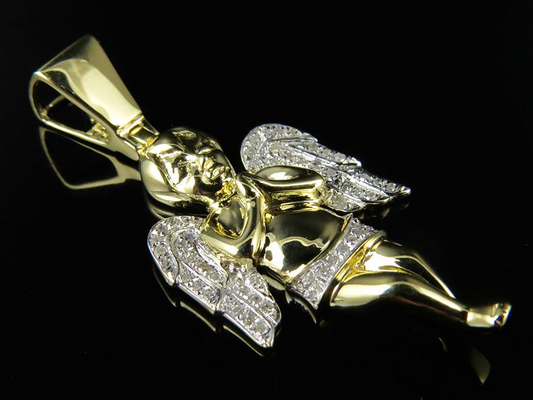 10K Yellow Gold Lab Grown Diamond Praying Angel Pendant