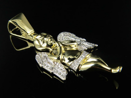 10K Yellow Gold Lab Grown Diamond Praying Angel Pendant