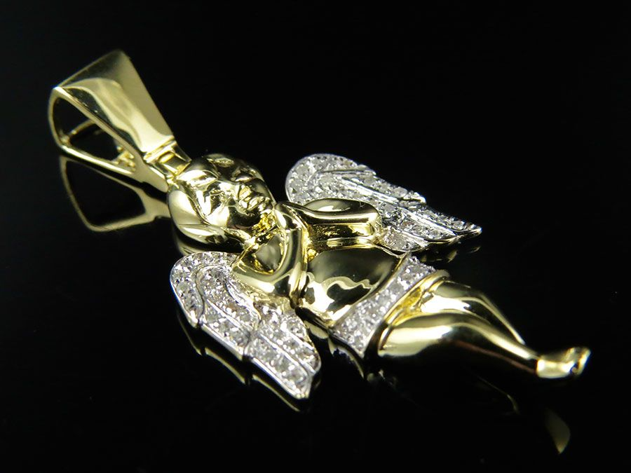 10K Yellow Gold Lab Grown Diamond Praying Angel Pendant