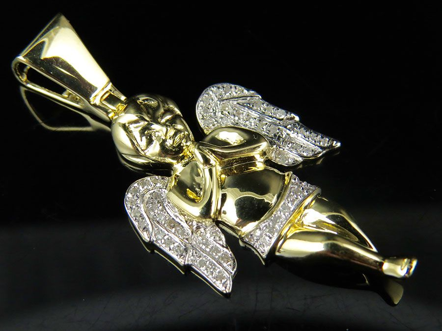 10K Yellow Gold Lab Grown Diamond Praying Angel Pendant