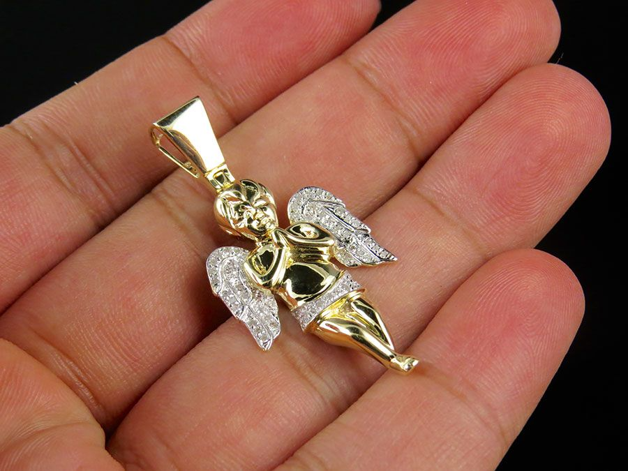 10K Yellow Gold Lab Grown Diamond Praying Angel Pendant