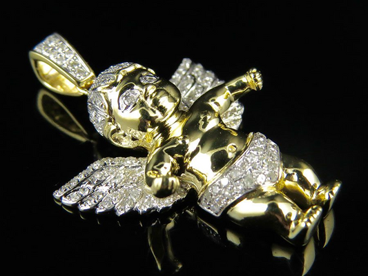 1.25" 10K Yellow Gold Lab Grown Diamond Angel  cherub  Charm