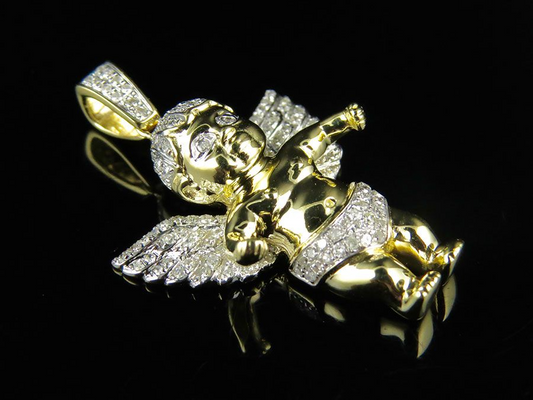 1.25" 10K Yellow Gold Lab Grown Diamond Angel  cherub  Charm