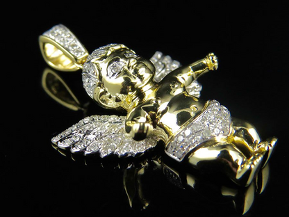 1.25" 10K Yellow Gold Lab Grown Diamond Angel  cherub  Charm