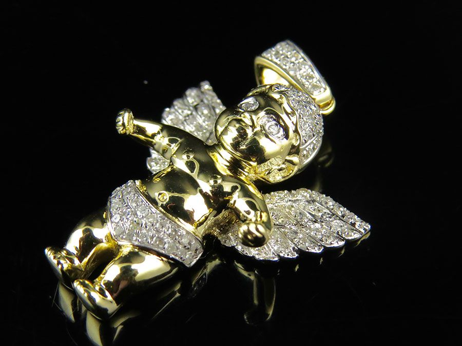 1.25" 10K Yellow Gold Lab Grown Diamond Angel  cherub  Charm