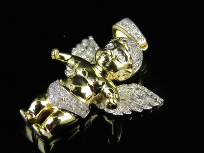 1.25" 10K Yellow Gold Lab Grown Diamond Angel  cherub  Charm