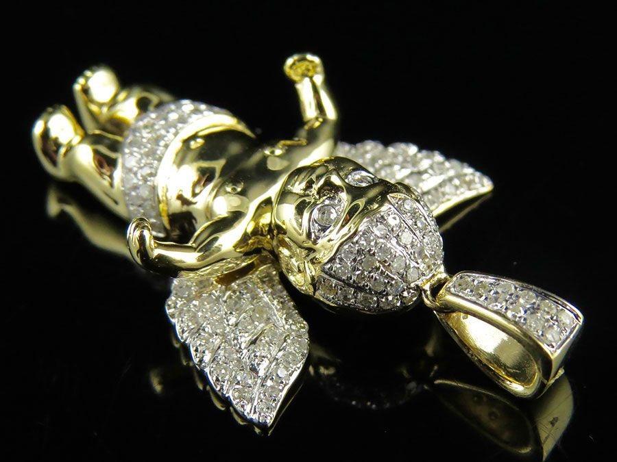 1.25" 10K Yellow Gold Lab Grown Diamond Angel  cherub  Charm