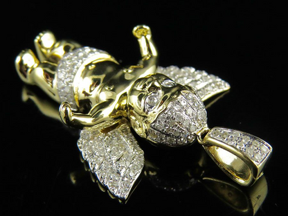 1.25" 10K Yellow Gold Lab Grown Diamond Angel  cherub  Charm