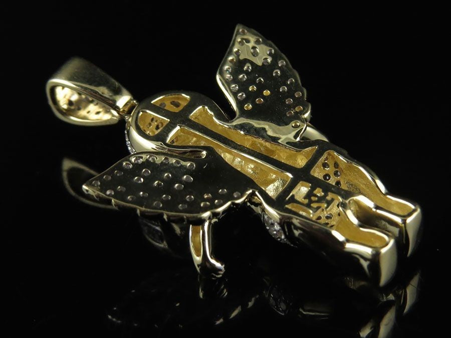 1.25" 10K Yellow Gold Lab Grown Diamond Angel  cherub  Charm