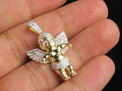 1.25" 10K Yellow Gold Lab Grown Diamond Angel  cherub  Charm