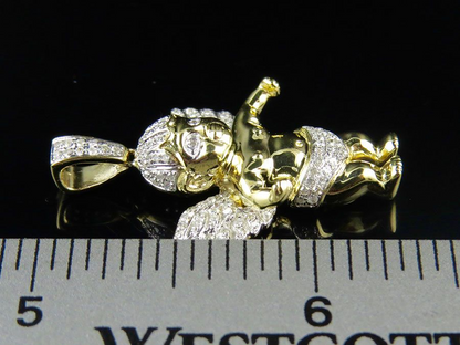 1.25" 10K Yellow Gold Lab Grown Diamond Angel  cherub  Charm