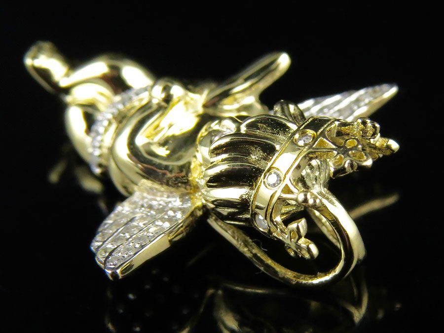 1" 10K Yellow gold Lab Grown Cross Crown Angel Pendant