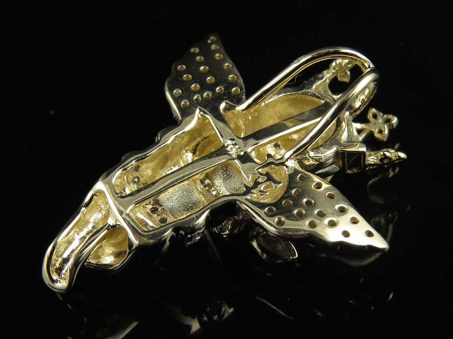 1" 10K Yellow gold Lab Grown Cross Crown Angel Pendant