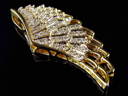 1.75" 10K Yellow Gold Lab Grown Diamond Single Angel Pendant
