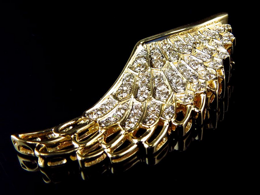 1.75" 10K Yellow Gold Lab Grown Diamond Single Angel Pendant