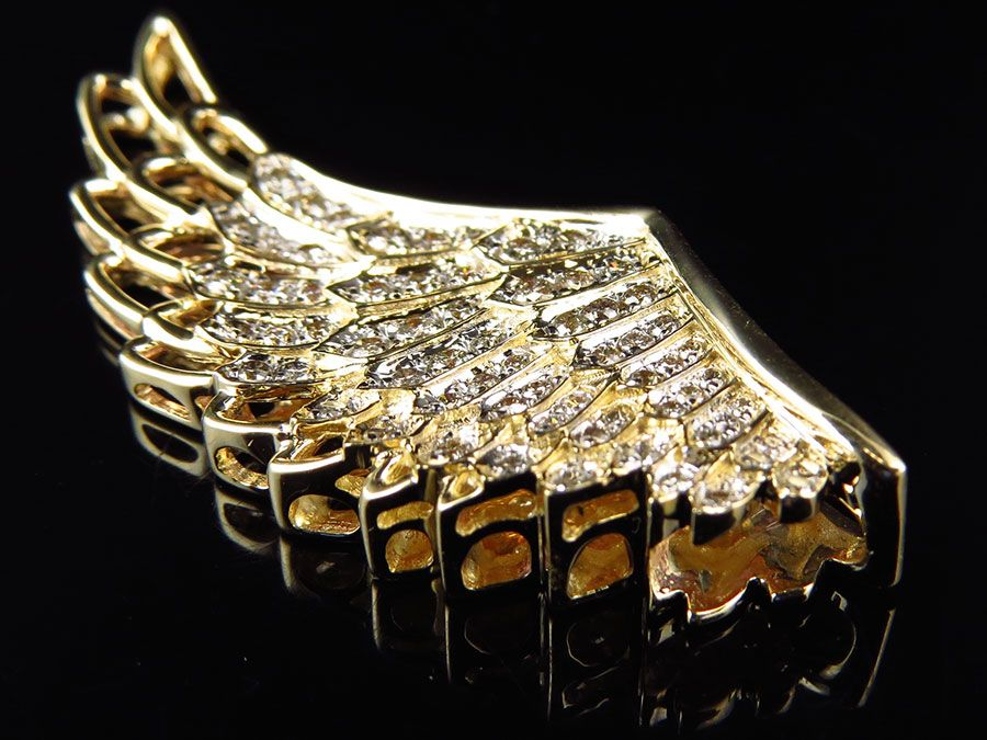 1.75" 10K Yellow Gold Lab Grown Diamond Single Angel Pendant