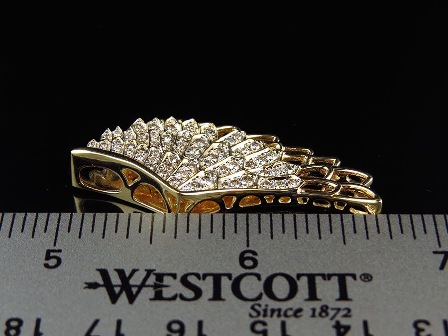 1.75" 10K Yellow Gold Lab Grown Diamond Single Angel Pendant