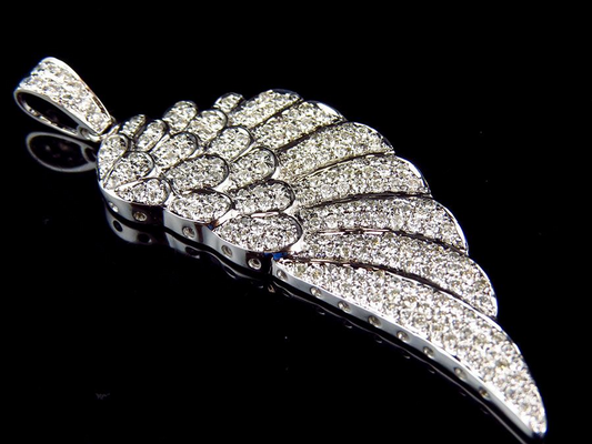 2.25" Solid white Gold Single Angel Wing Lab Grown Diamond Pendant