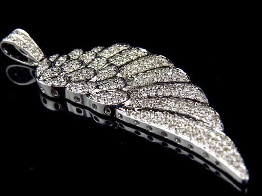 2.25" Solid white Gold Single Angel Wing Lab Grown Diamond Pendant