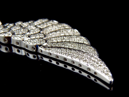 2.25" Solid white Gold Single Angel Wing Lab Grown Diamond Pendant