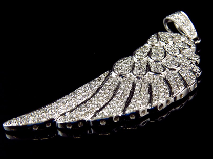 2.25" Solid white Gold Single Angel Wing Lab Grown Diamond Pendant