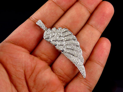 2.25" Solid white Gold Single Angel Wing Lab Grown Diamond Pendant