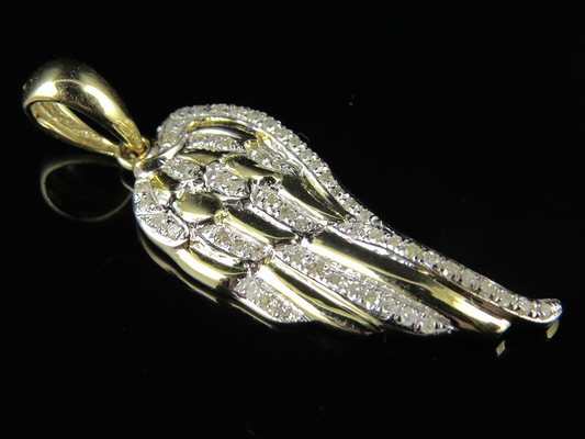 10K Yellow Gold Lab Grown Diamond Single Angel Wing Diamond Pendant