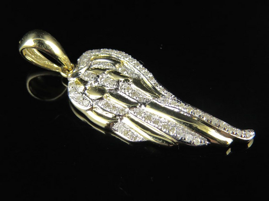 10K Yellow Gold Lab Grown Diamond Single Angel Wing Diamond Pendant