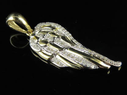 10K Yellow Gold Lab Grown Diamond Single Angel Wing Diamond Pendant