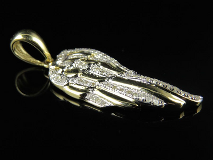 10K Yellow Gold Lab Grown Diamond Single Angel Wing Diamond Pendant